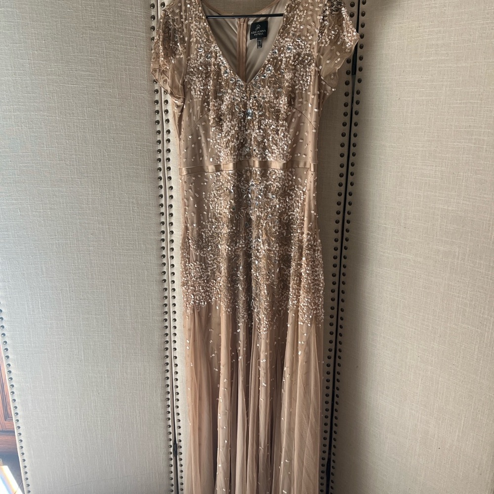 Gold Sequin Maxi Gown with V-Neck for Wedding Guest